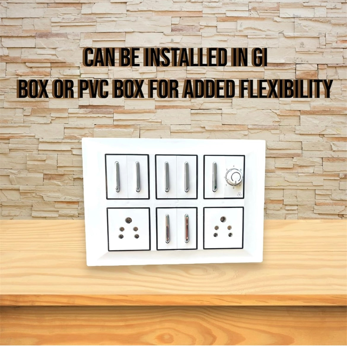 Stylish 12 Modular White Switch Plate Set – 2 Power Sockets, 1 Fan Regulator & 7 Premium Silver Switches A1 LED