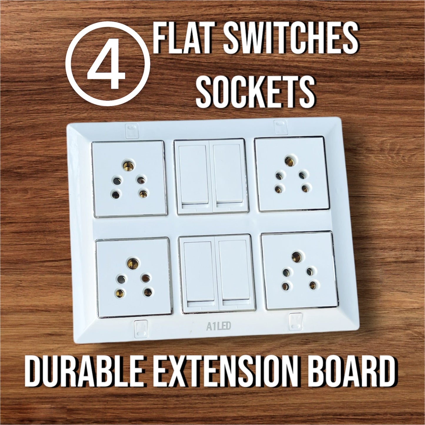 12 Module Extension Board | 4 Modular 10A Switches + 4 Universal Sockets | Heavy-Duty Modular Power Strip | Extension Box for Home, Office & Shop Use A1 LED