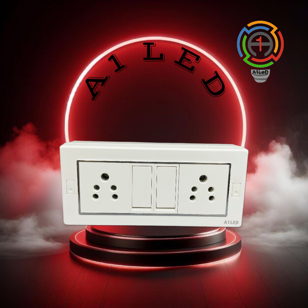 A1 LED 6 Module Modular Switch Board | 2 Switch 10A + 2 Universal Socket | Wall Mount | Ready to Install A1 LED