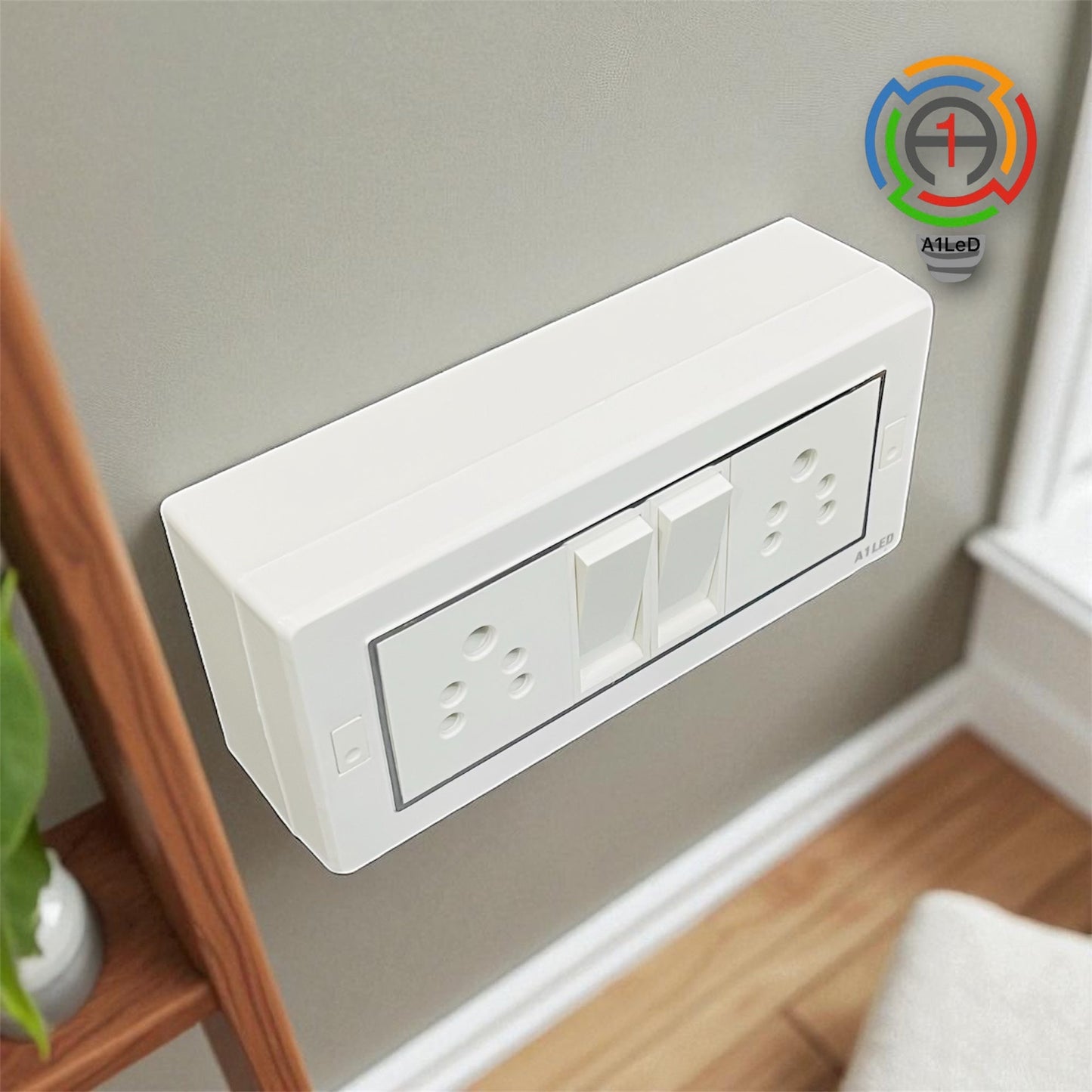 A1 LED 6 Module Modular Switch Board | 2 Switch 10A + 2 Universal Socket | Wall Mount | Ready to Install A1 LED