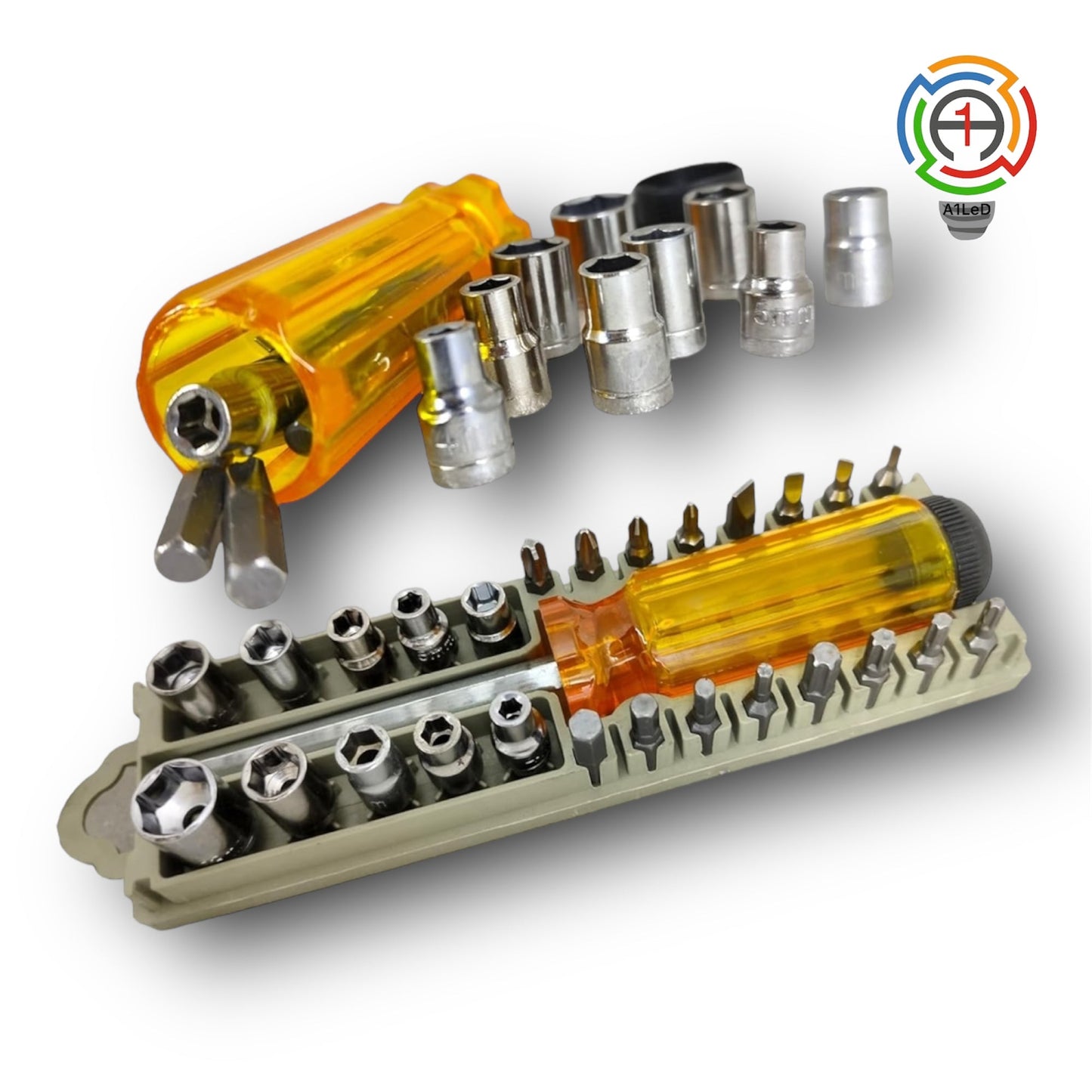 A1 LED 28-in-1 Tool Kit – Multi-Purpose Screwdriver & Socket Set | Precision Combination Tool Case A1 LED