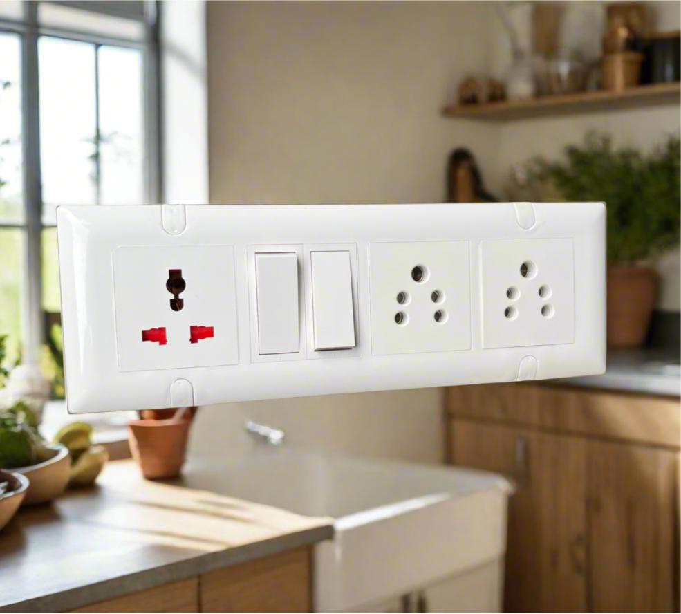 8 Module Modular Extension Board | 2 x 10A Switches + 2 x Indian Sockets + 1 Universal International Socket | Multi Plug Modular Box for Home, Office & Smart Desk Use A1 LED
