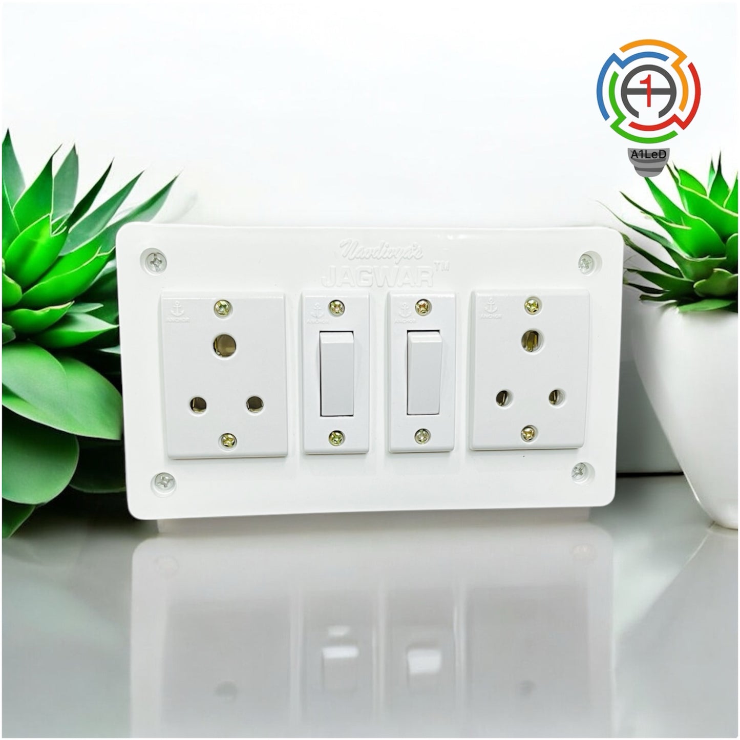 Premium Ready Switch Board – 2 Sockets, 2 Switches - A1 LED