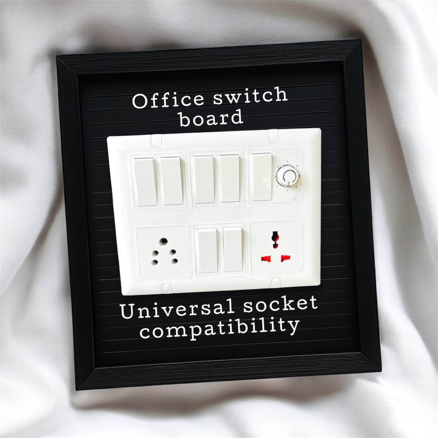 12 Modular Switch Board Set with 7 Rocker Switches, 13A & Universal Sockets, and Fan Regulator | Multi-Function Electrical Panel for Home & Office - A1 LED