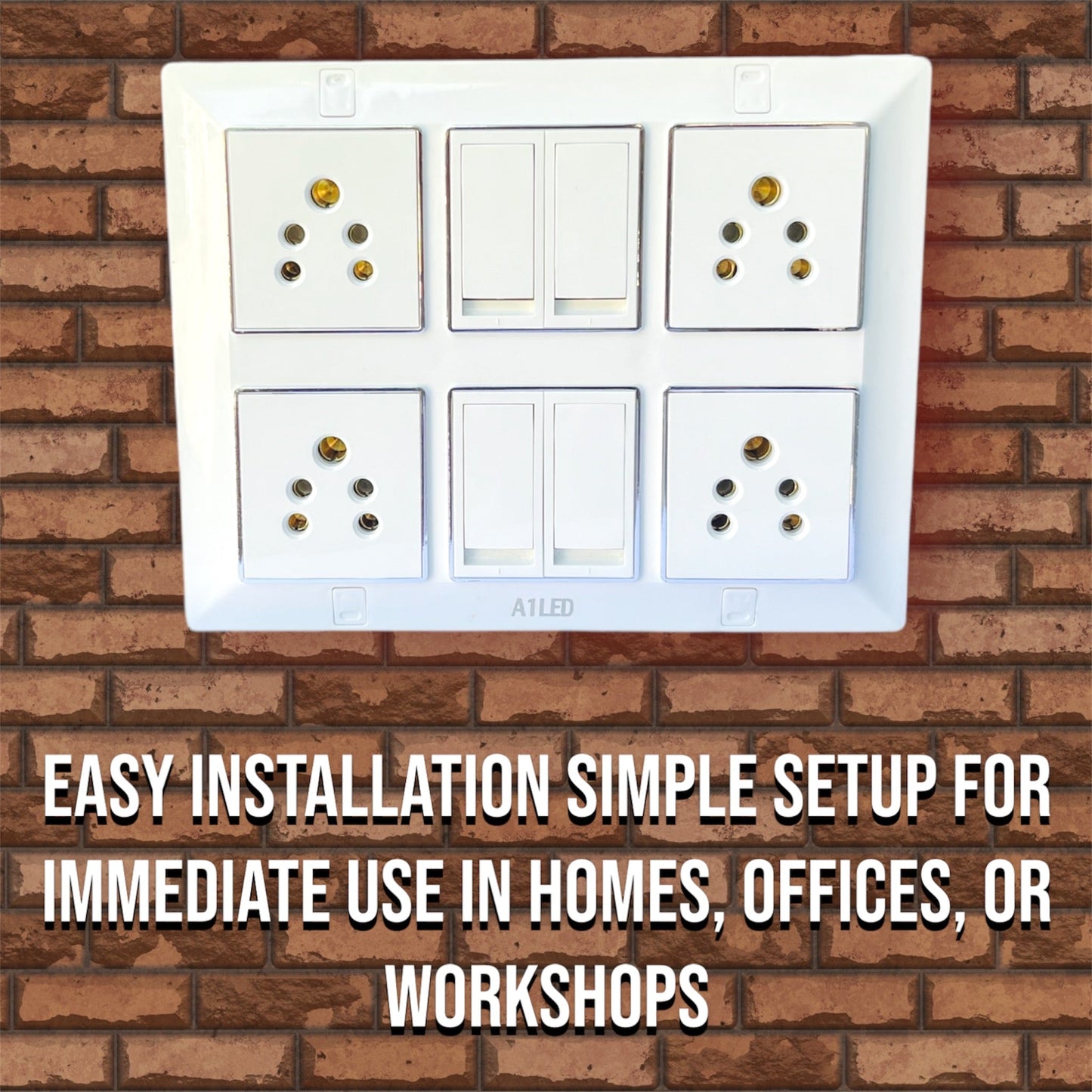 12 Module Extension Board | 4 Modular 10A Switches + 4 Universal Sockets | Heavy-Duty Modular Power Strip | Extension Box for Home, Office & Shop Use A1 LED