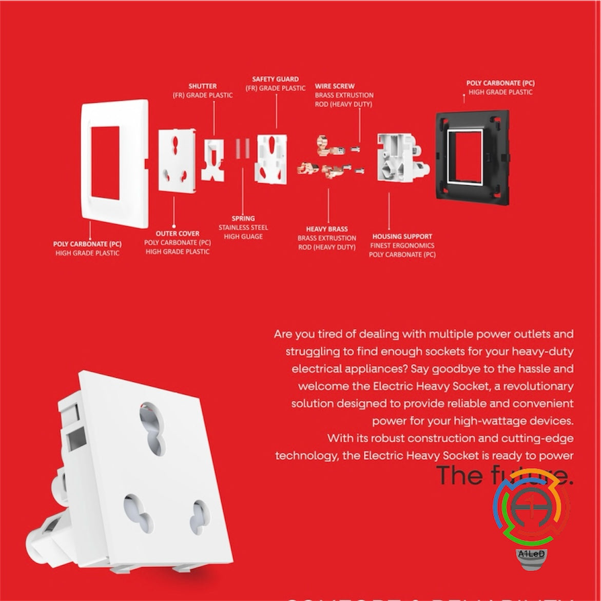 16A Modular 3-Pin Socket (Combo of 3) A1 LED