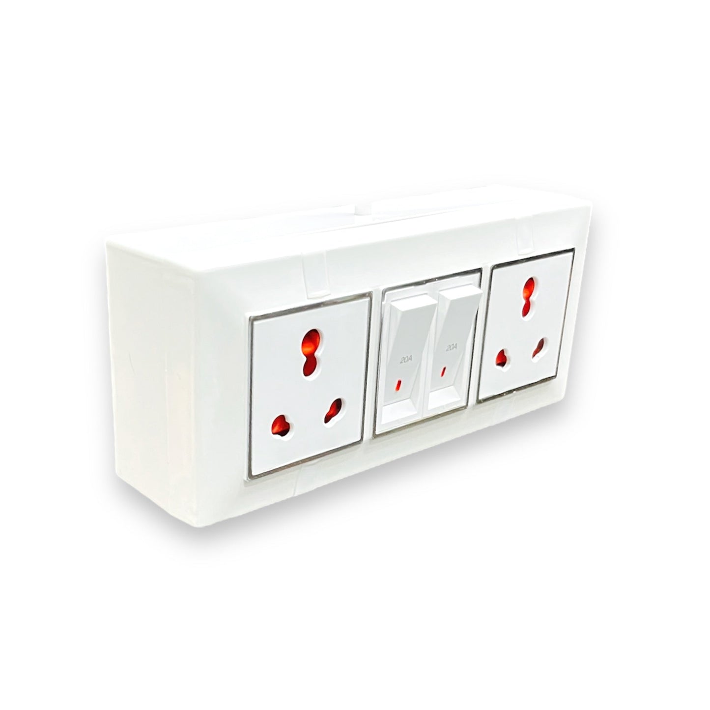 6 Modular Silver Wall Mounted Extension Board | 20A Dual Socket & Dual Switch | Heavy-Duty Gang Box for Home & Office Use A1 LED