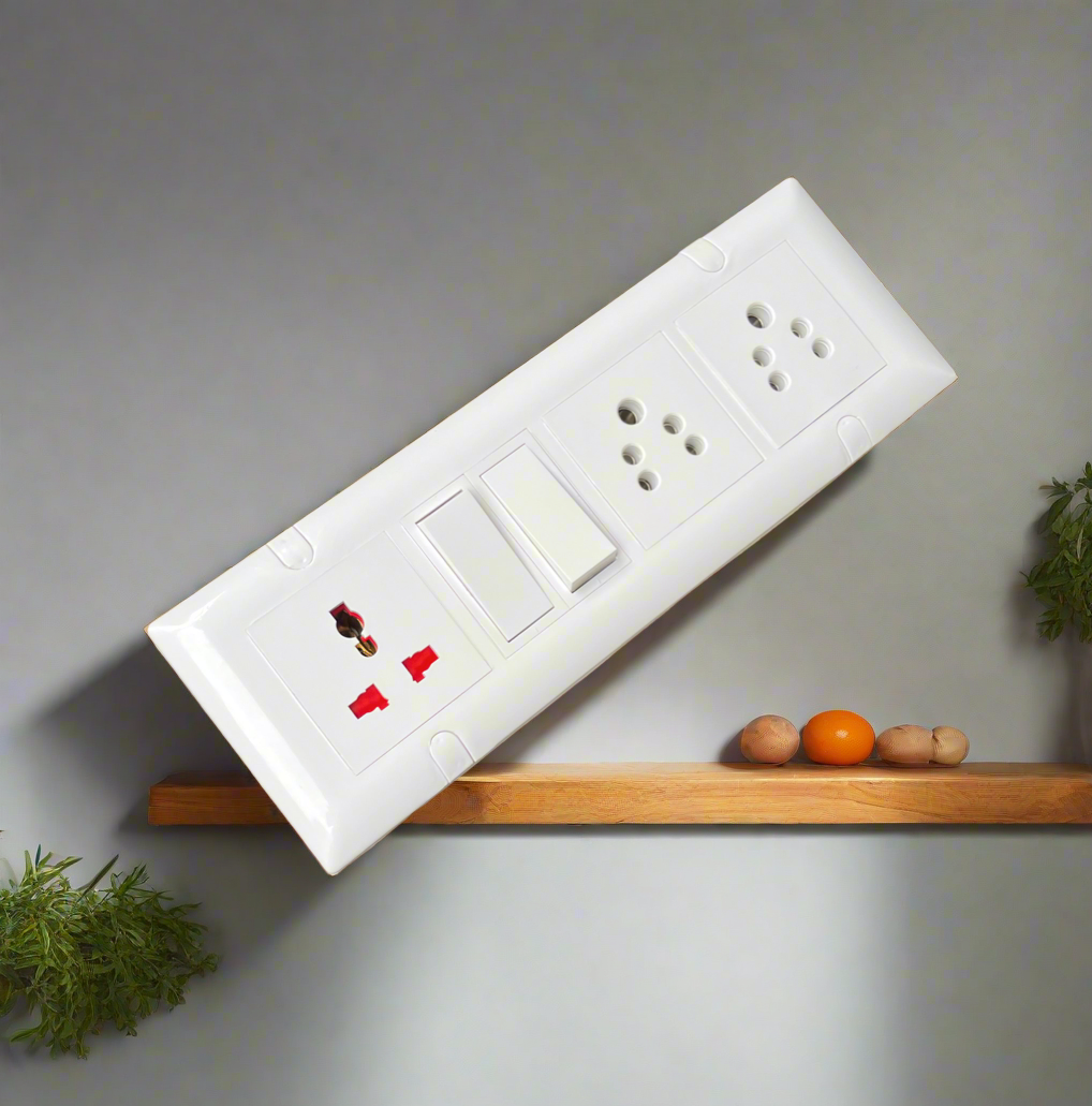8 Module Modular Extension Board | 2 x 10A Switches + 2 x Indian Sockets + 1 Universal International Socket | Multi Plug Modular Box for Home, Office & Smart Desk Use A1 LED