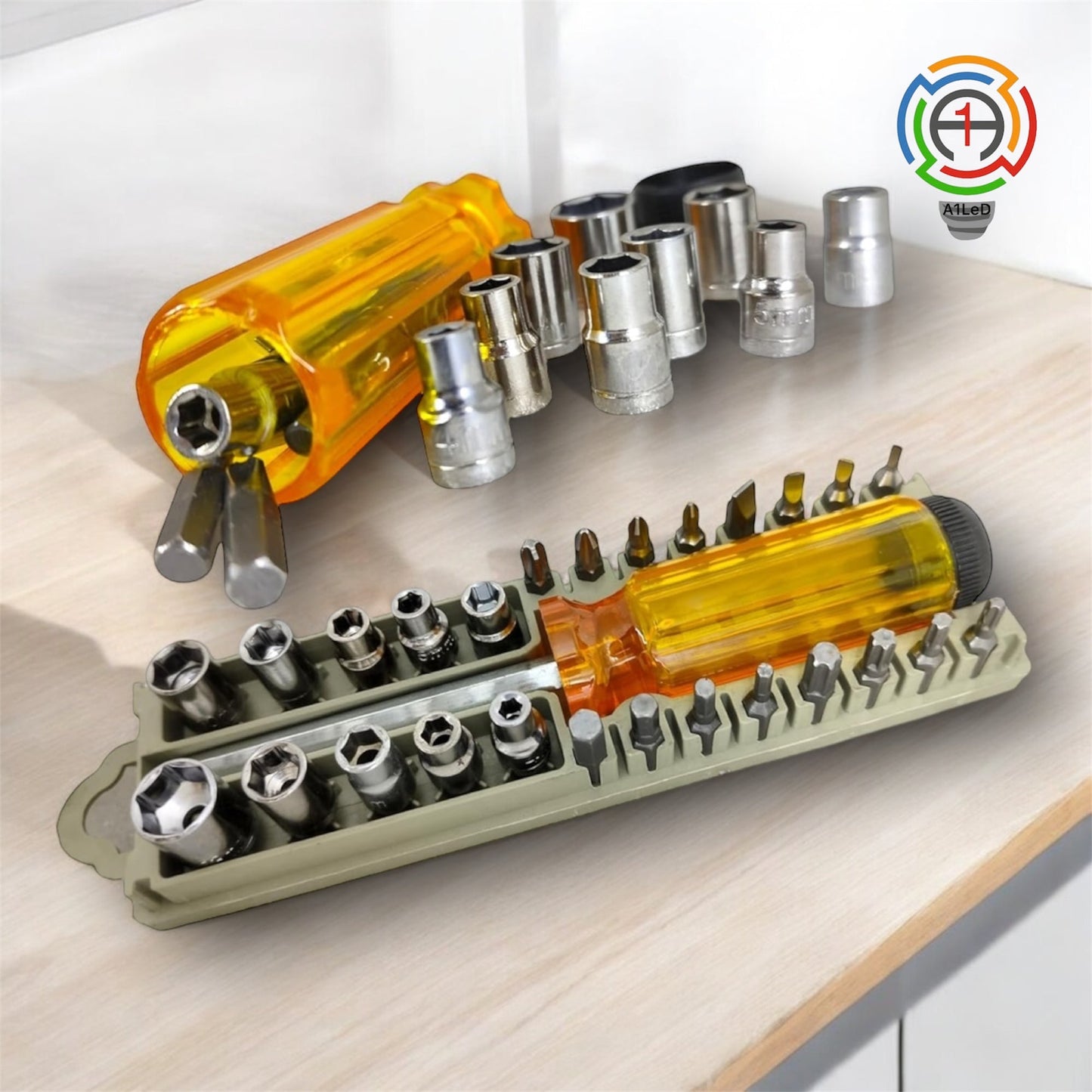 A1 LED 28-in-1 Tool Kit – Multi-Purpose Screwdriver & Socket Set | Precision Combination Tool Case A1 LED