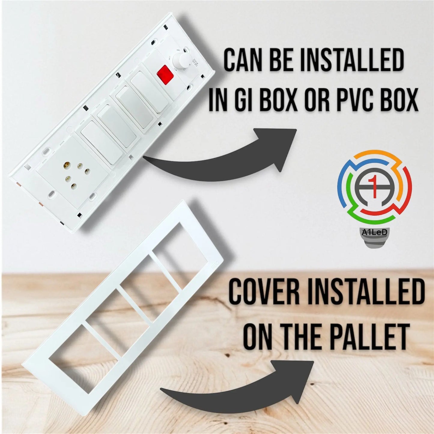 8M Modular Switch Plate with Universal Socket, Dimmer & Indicator A1 LED