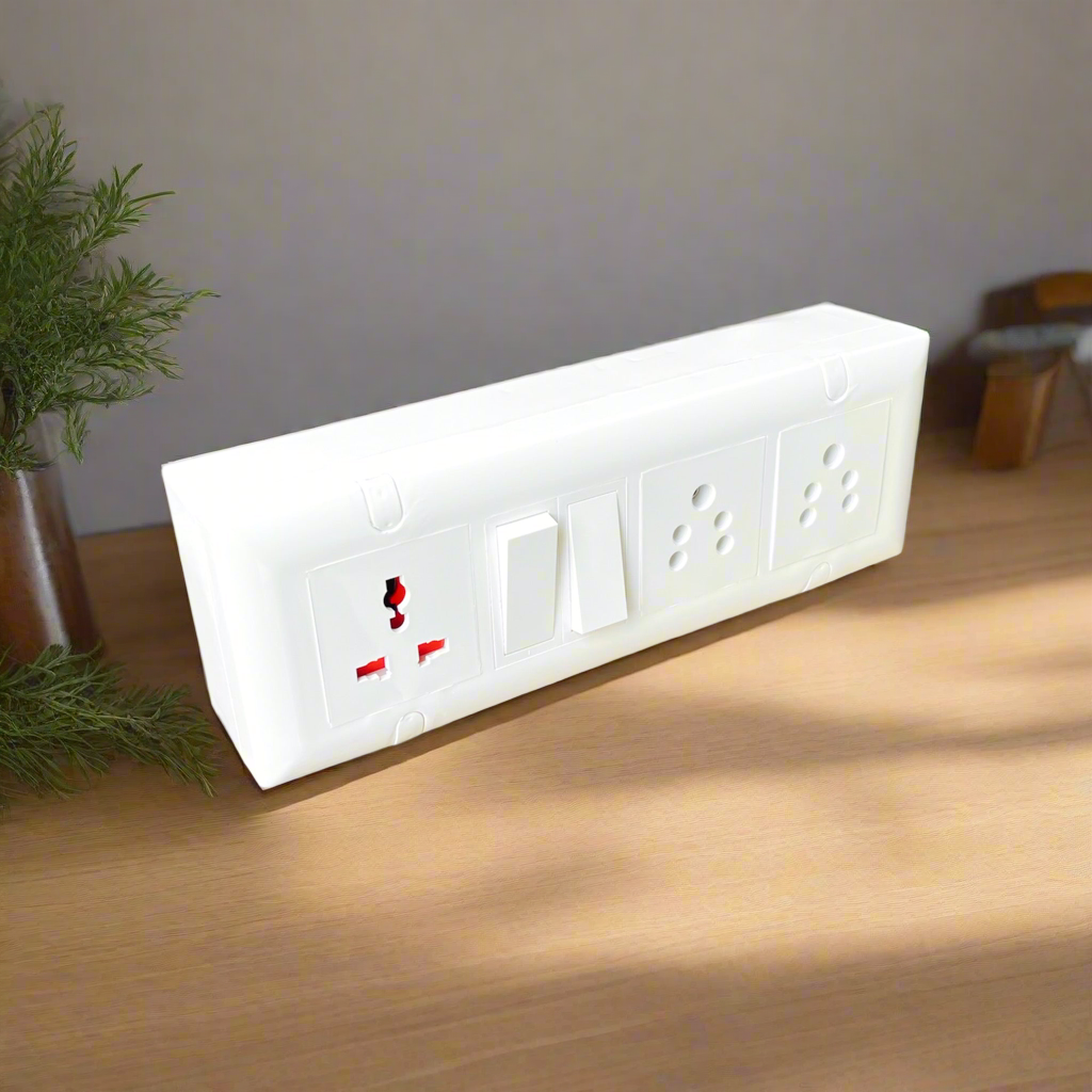 8 Module Modular Extension Board | 2 x 10A Switches + 2 x Indian Sockets + 1 Universal International Socket | Multi Plug Modular Box for Home, Office & Smart Desk Use A1 LED