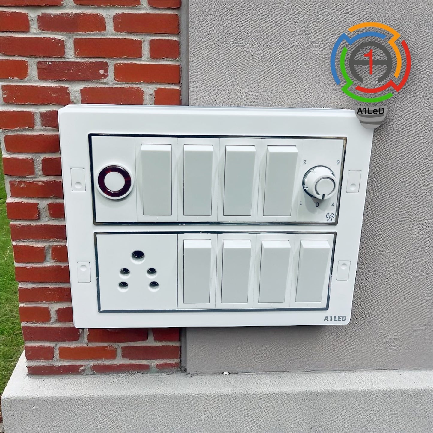 A1LED 12 Modular Silver Line Switch Board | Pre-Wired Wall Mount Ready Board with 8×10A Switches, 6A Switch, 5 Pin Socket, Fan Regulator & Indicator, Durable and Easy to Install A1 LED