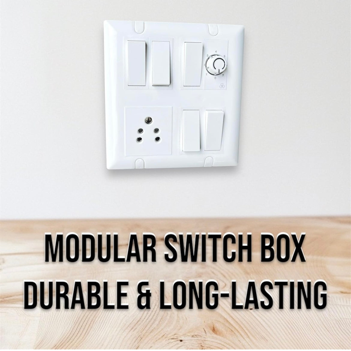 A1LED 8 Modular Electrical Switch Board with 5 Switches, 1 Socket & 1 Regulator – White, Heavy Du A1 LED