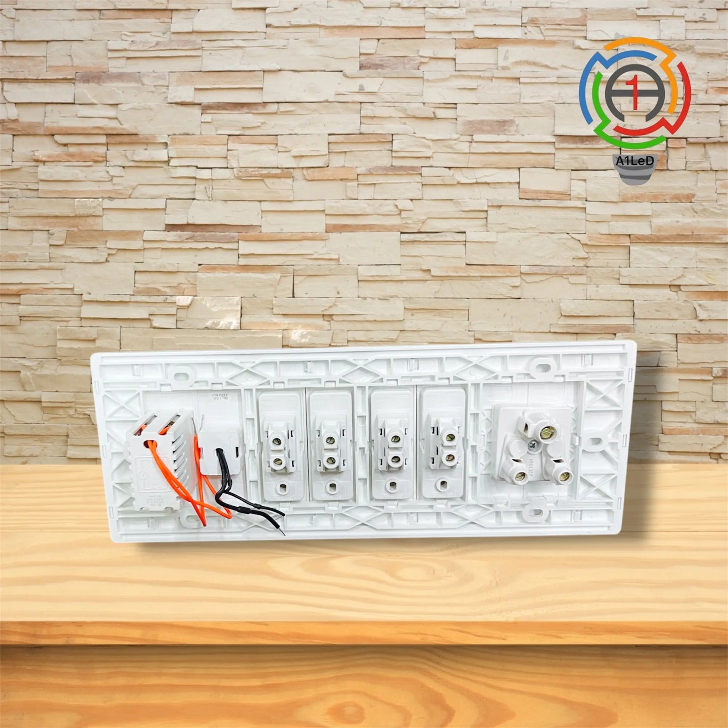 8M Modular Switch Plate with Universal Socket, Dimmer & Indicator A1 LED