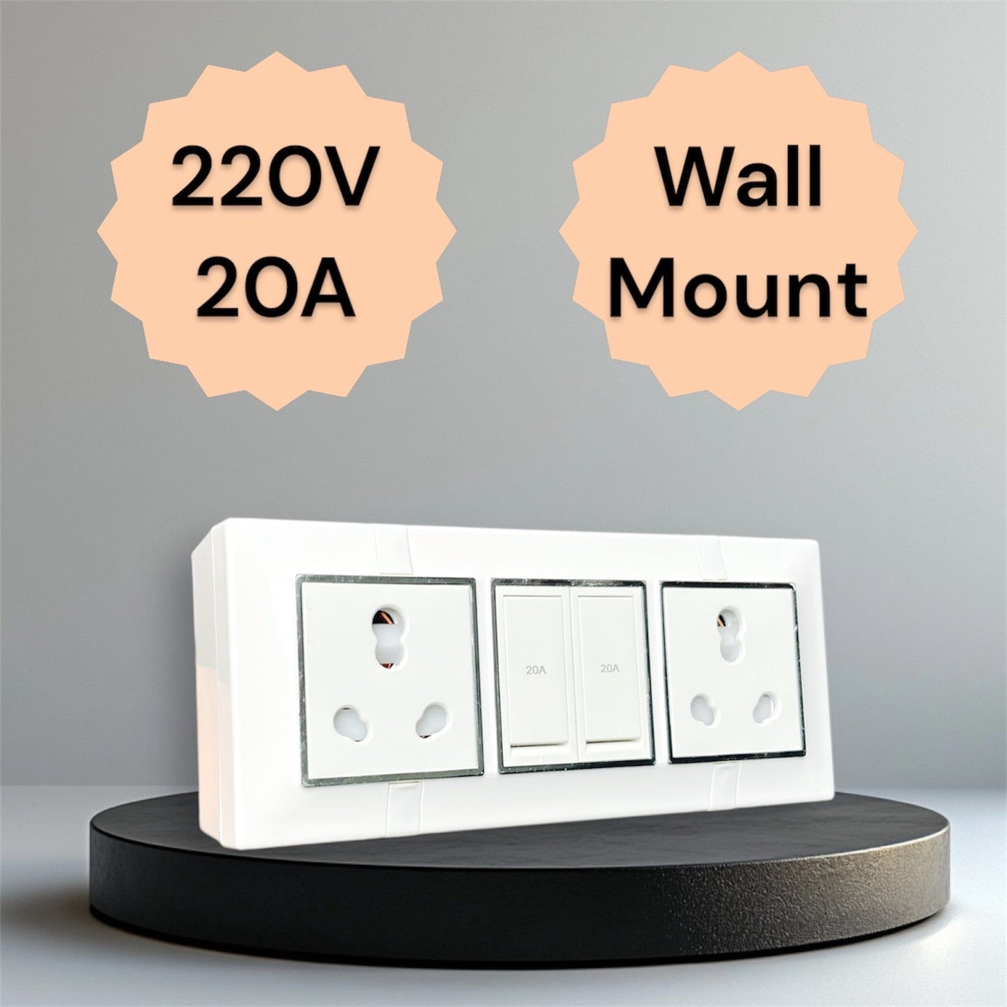 6 Modular Silver Wall Mounted Extension Board | 20A Dual Socket & Dual Switch | Heavy-Duty Gang Box for Home & Office Use A1 LED