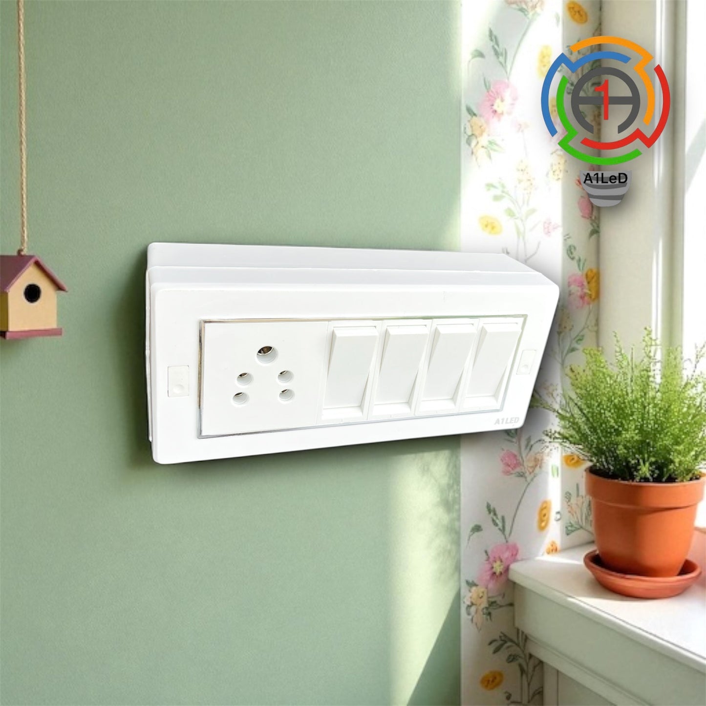 Title: 6 Mudular Board with 4 Switches (10A) & 1 Socket (10A) – Durable & Stylish A1 LED