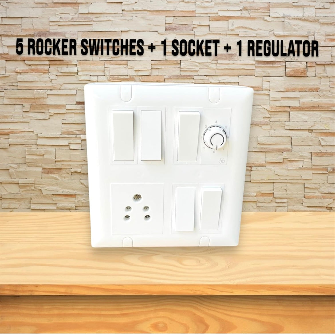 A1LED 8 Modular Electrical Switch Board with 5 Switches, 1 Socket & 1 Regulator – White, Heavy Du A1 LED