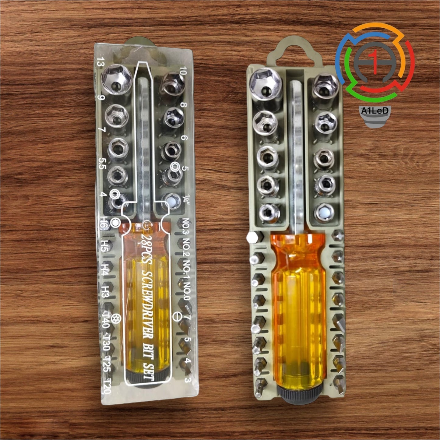 A1 LED 28-in-1 Tool Kit – Multi-Purpose Screwdriver & Socket Set | Precision Combination Tool Case A1 LED