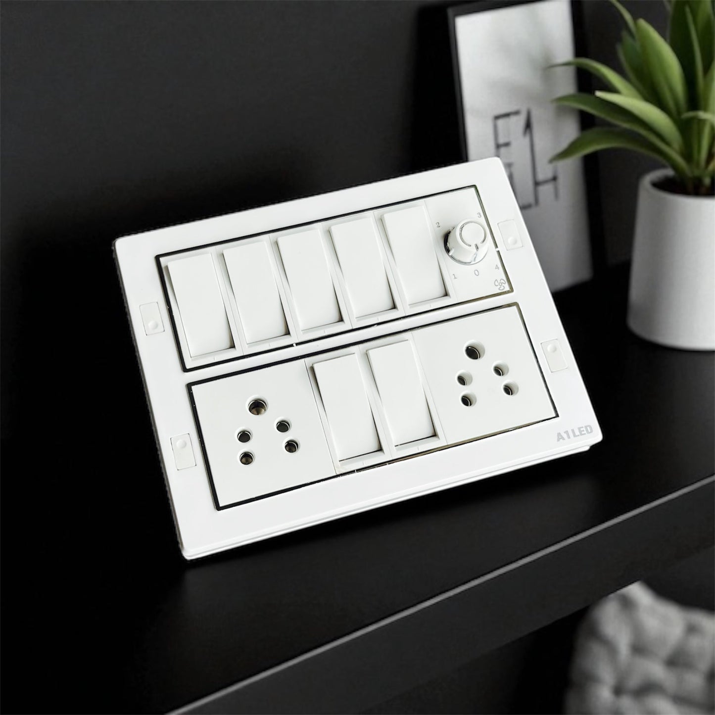 Premium 12 Module Silver Line Box – 7 Switches, 2 Sockets, 1 Fan Regulator | Elegant & Durable Design A1 LED