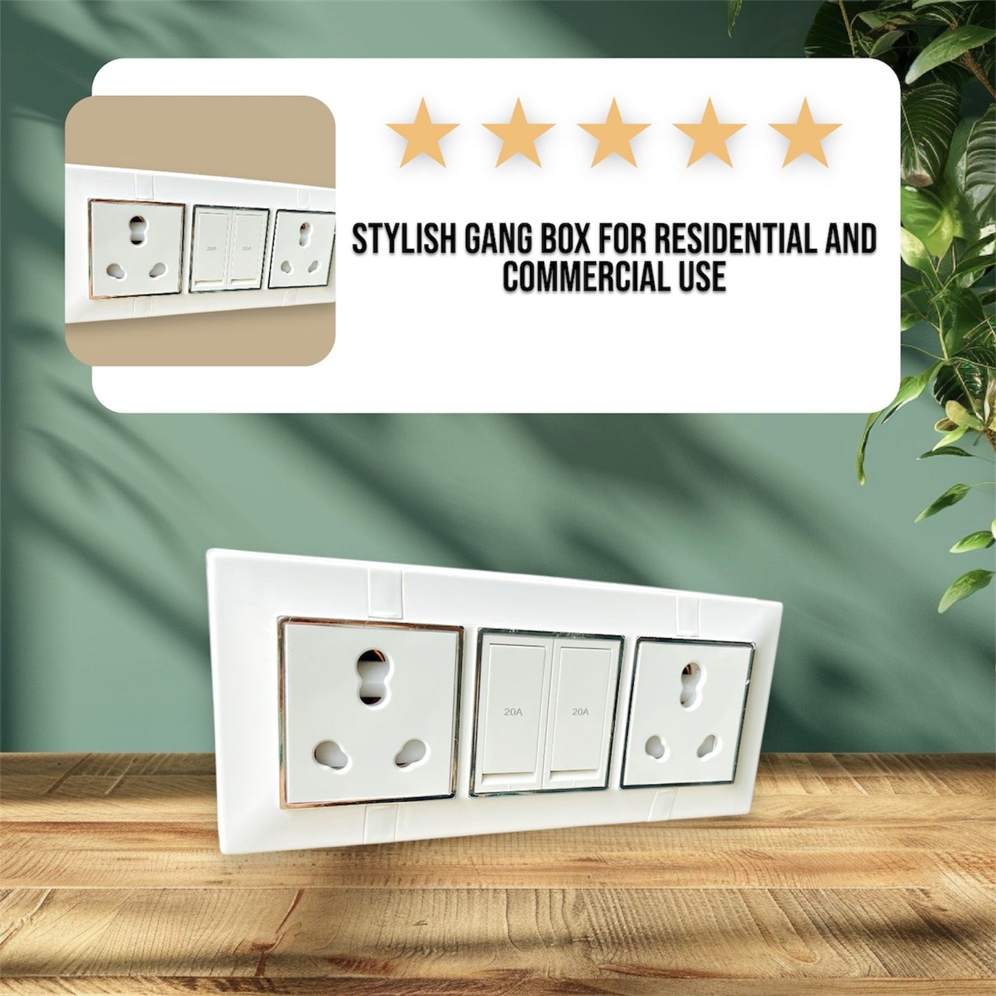 6 Modular Silver Wall Mounted Extension Board | 20A Dual Socket & Dual Switch | Heavy-Duty Gang Box for Home & Office Use A1 LED