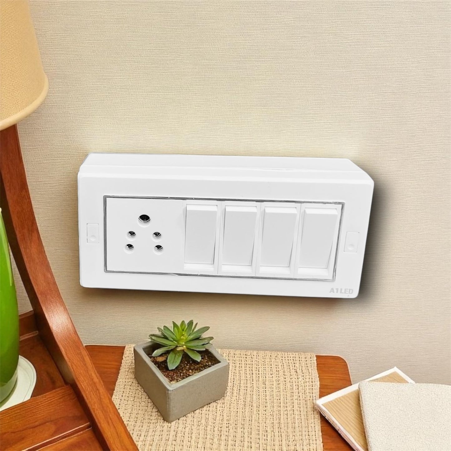 Title: 6 Mudular Board with 4 Switches (10A) & 1 Socket (10A) – Durable & Stylish A1 LED