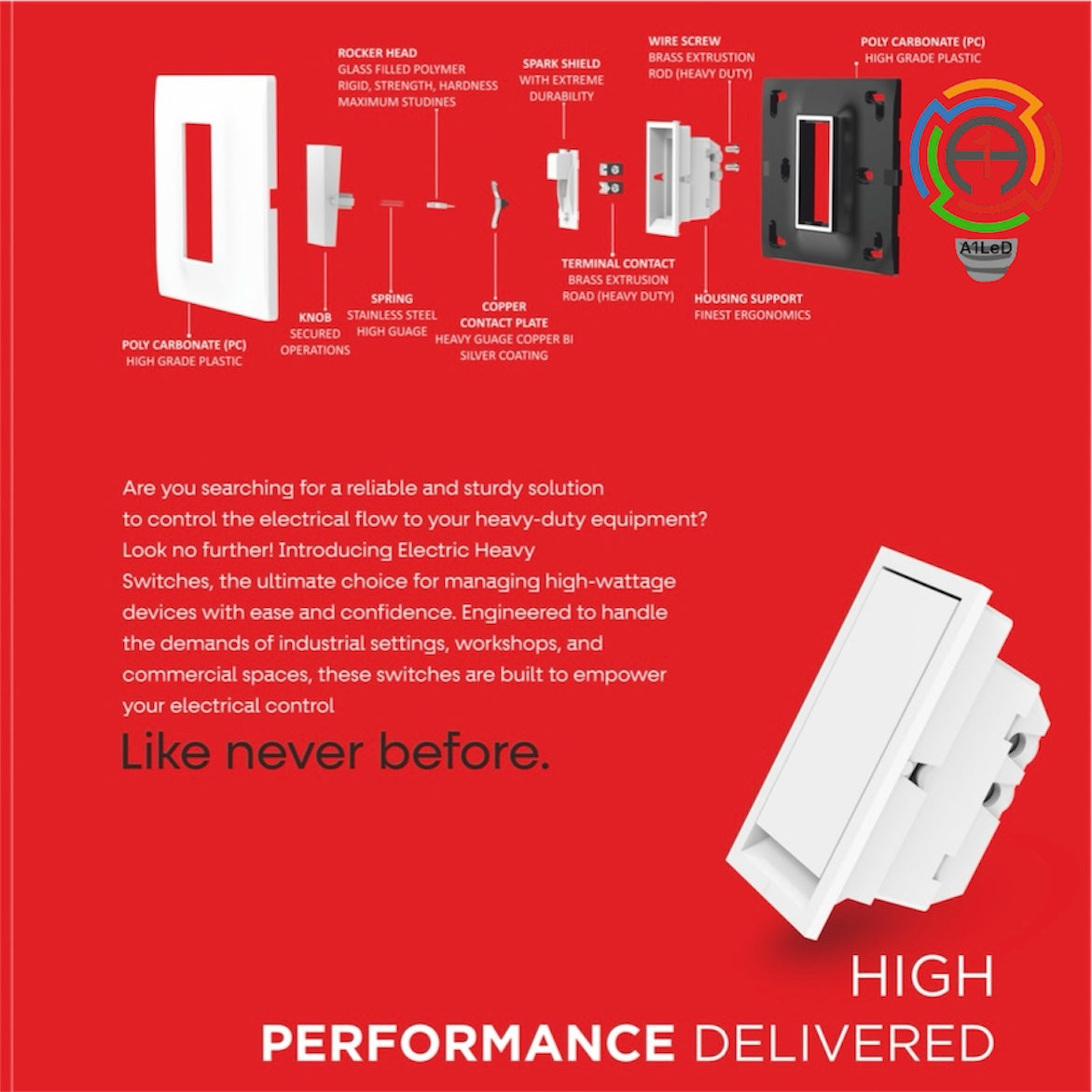 Flat Switch 10A (Pack of 20) – Durable and Efficient Electrical Control ROMA Type A1 LED