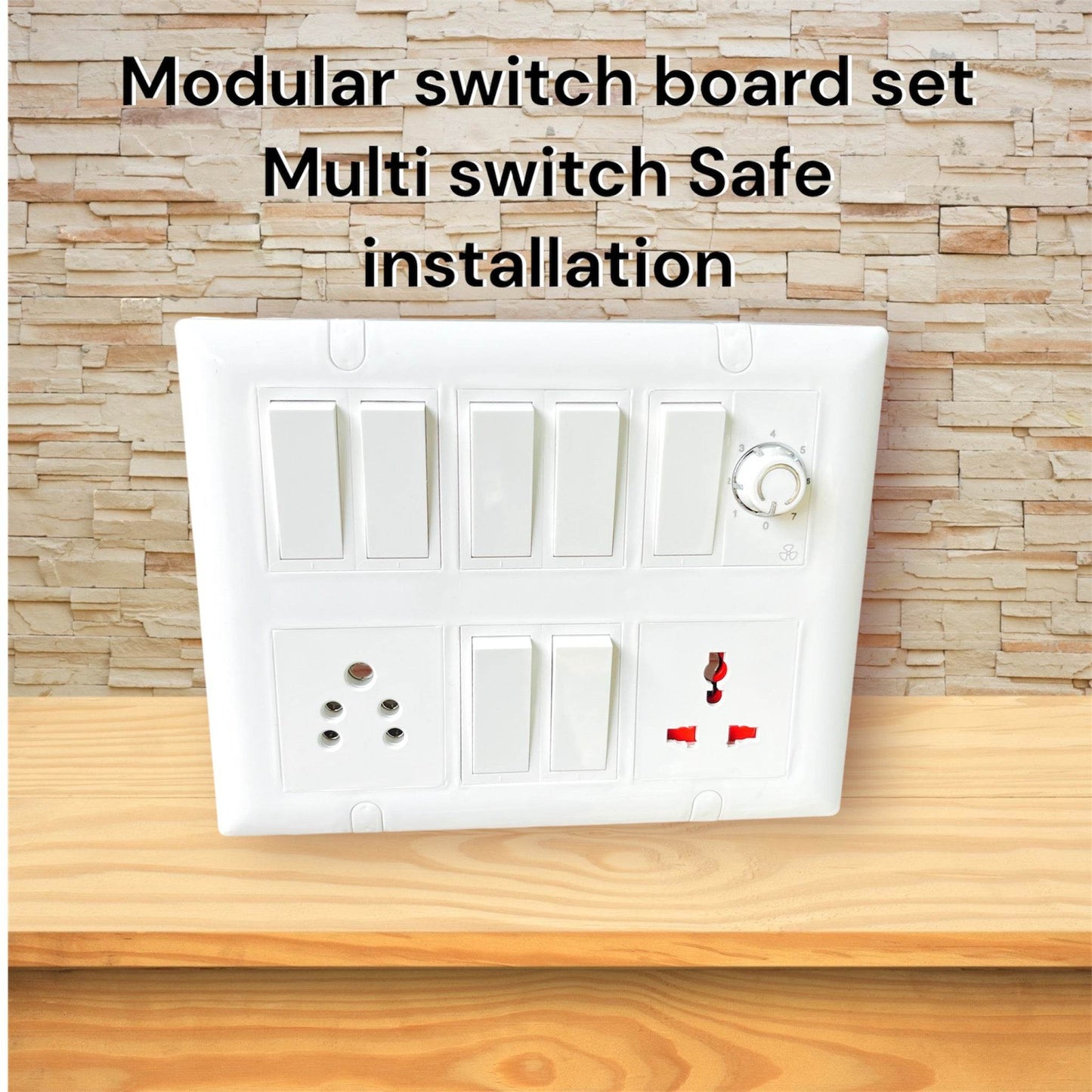 12 Modular Switch Board Set with 7 Rocker Switches, 13A & Universal Sockets, and Fan Regulator | Multi-Function Electrical Panel for Home & Office - A1 LED