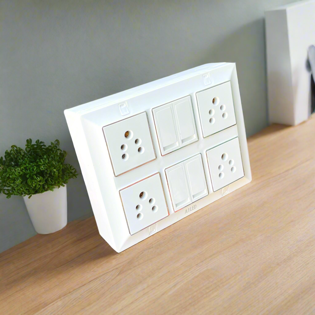 12 Module Extension Board | 4 Modular 10A Switches + 4 Universal Sockets | Heavy-Duty Modular Power Strip | Extension Box for Home, Office & Shop Use A1 LED