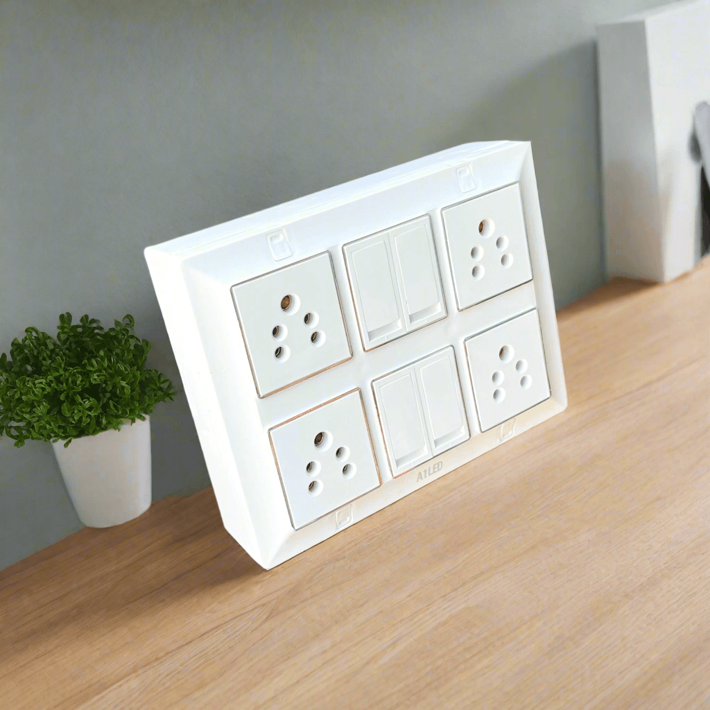 12 Module Extension Board | 4 Modular 10A Switches + 4 Universal Sockets | Heavy-Duty Modular Power Strip | Extension Box for Home, Office & Shop Use - A1 LED