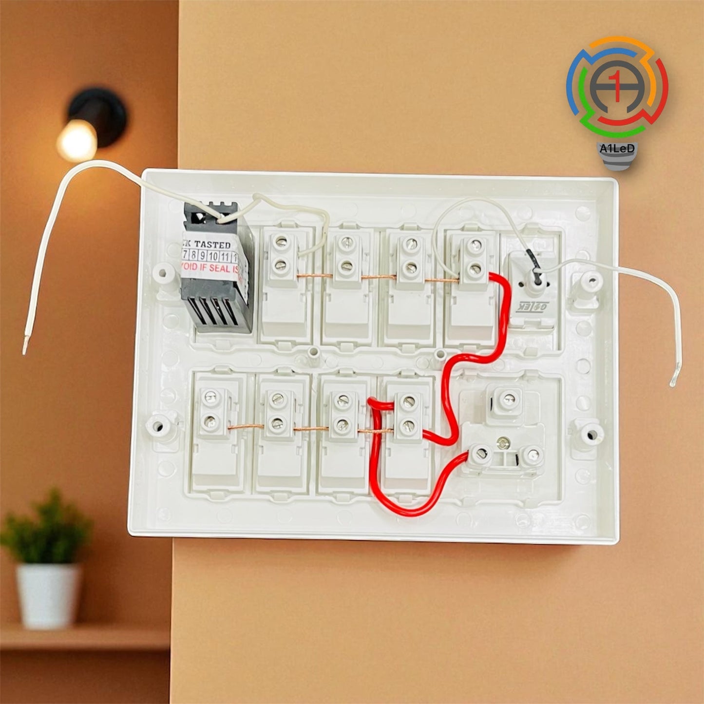 A1LED 12 Modular Silver Line Switch Board | Pre-Wired Wall Mount Ready Board with 8×10A Switches, 6A Switch, 5 Pin Socket, Fan Regulator & Indicator, Durable and Easy to Install A1 LED