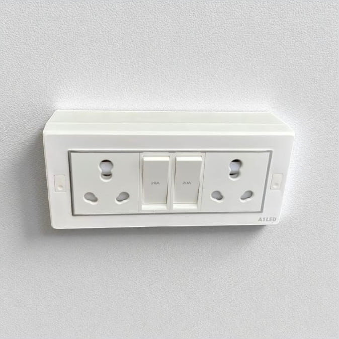A1LED Premium 6 Modular Board with 2 Sockets (16A) and 2 Switches (20A) | Heavy Load Modular Switch Board for Geyser, AC, Microwave & Home Use