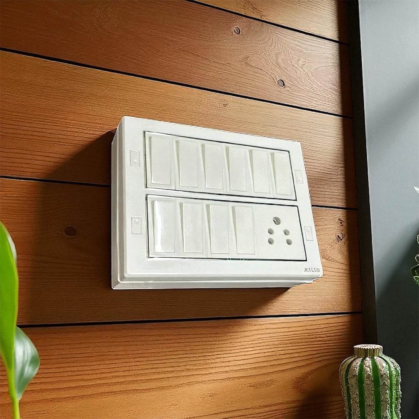 A1LED 12 Module Wall Mount Switch Board – 10 Switch + 1 Socket | White A1 LED