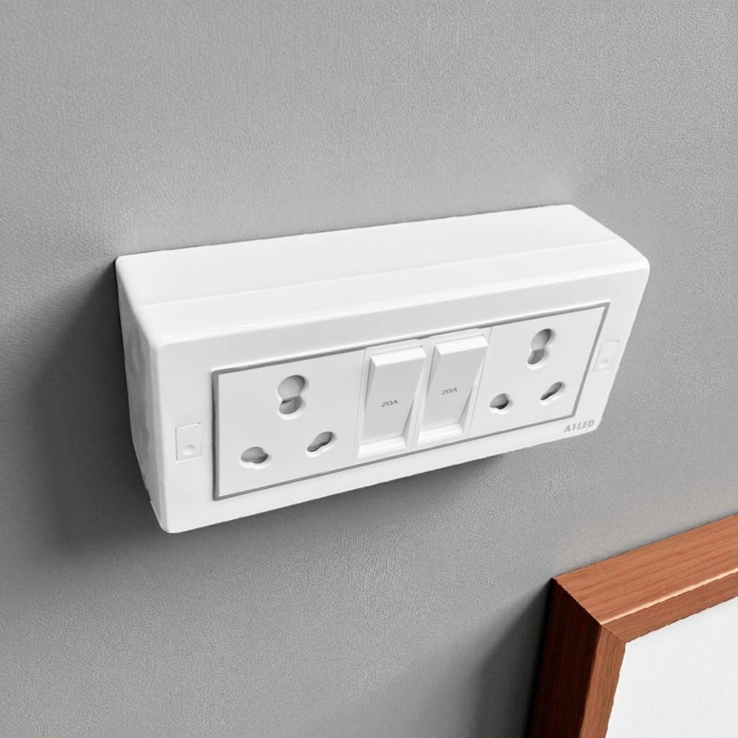 A1LED Premium 6 Modular Board with 2 Sockets (16A) and 2 Switches (20A) | Heavy Load Modular Switch Board for Geyser, AC, Microwave & Home Use