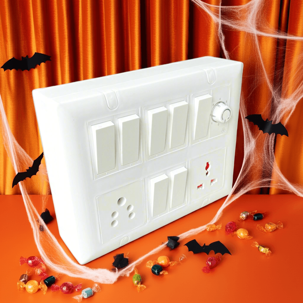12 Modular Switch Board Set with 7 Rocker Switches, 13A & Universal Sockets, and Fan Regulator | Multi-Function Electrical Panel for Home & Office - A1 LED