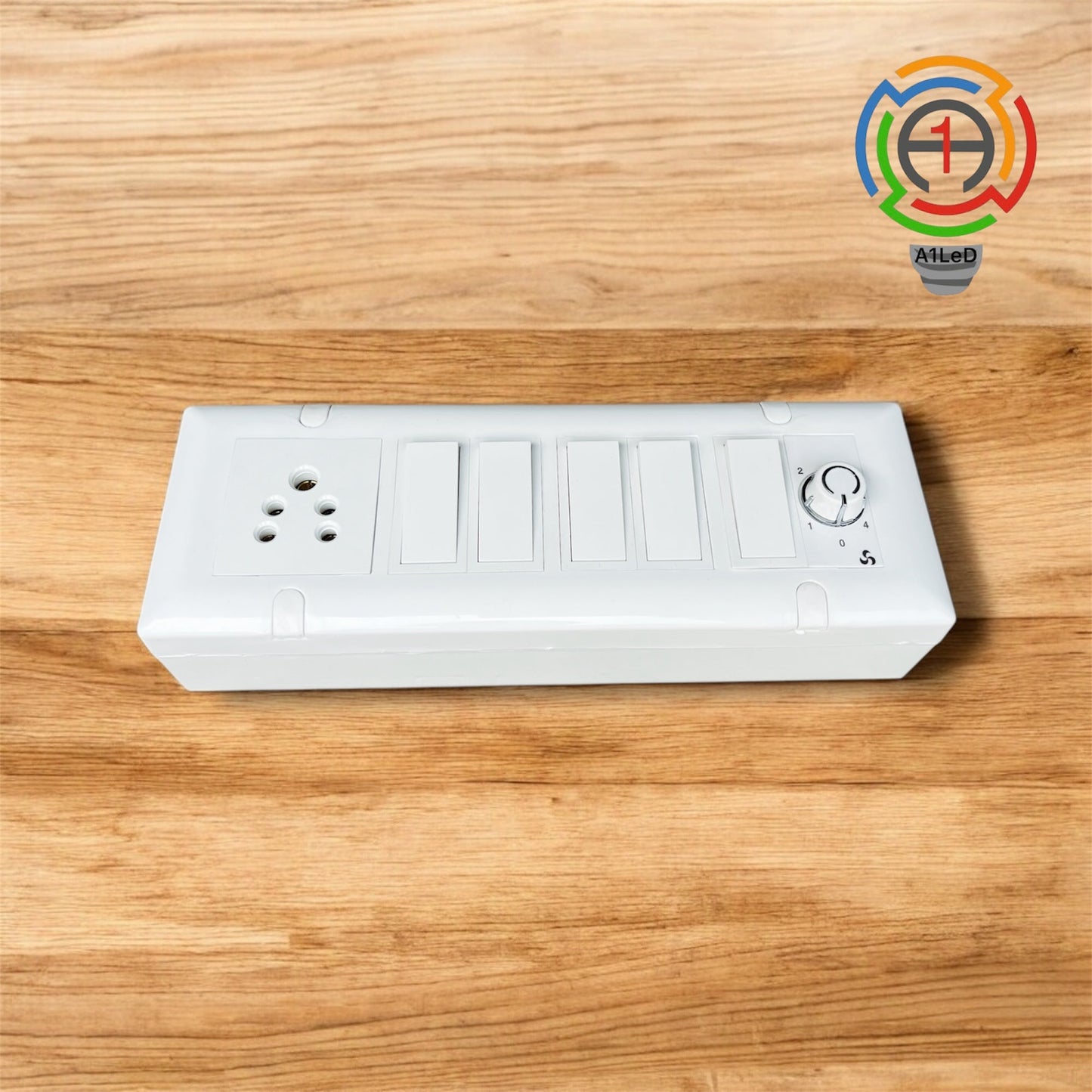 Premium 8 Module Surface Wall-Mounted Switch Board – 5 Switches, 1 Regulator, 1 Socket | Complete Electrical Set (White) A1 LED