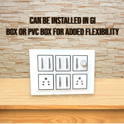Stylish 12 Modular White Switch Plate Set – 2 Power Sockets, 1 Fan Regulator & 7 Premium Silver Switches A1 LED