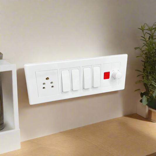 8M Modular Switch Plate with Universal Socket, Dimmer & Indicator A1 LED