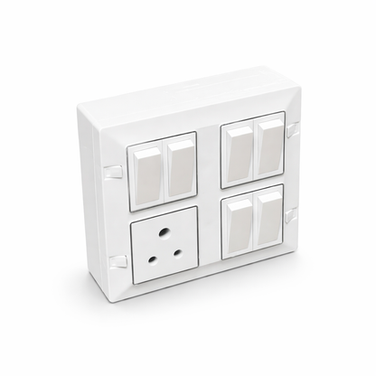 A1 LED 8 Modular Square Switch Board with 6 Switch & 1 Socket Premium Silver Line Modular Electrical Board Wall Mounted Installation Kit Included A1 LED