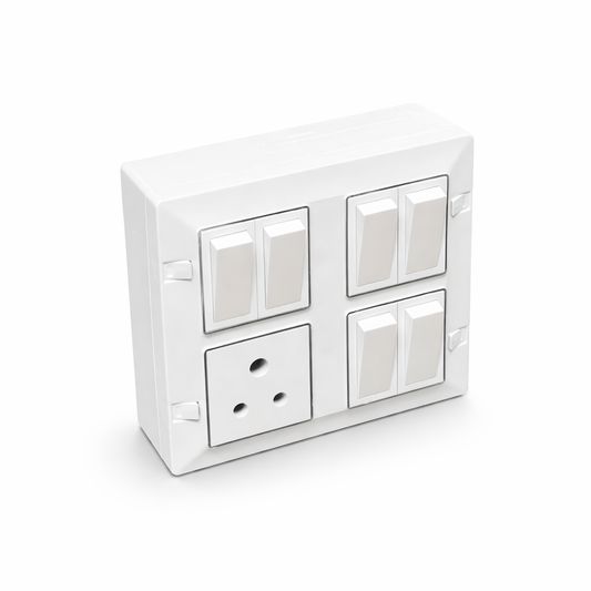 A1 LED 8 Modular Square Switch Board with 6 Switch & 1 Socket Premium Silver Line Modular Electrical Board Wall Mounted Installation Kit Included A1 LED