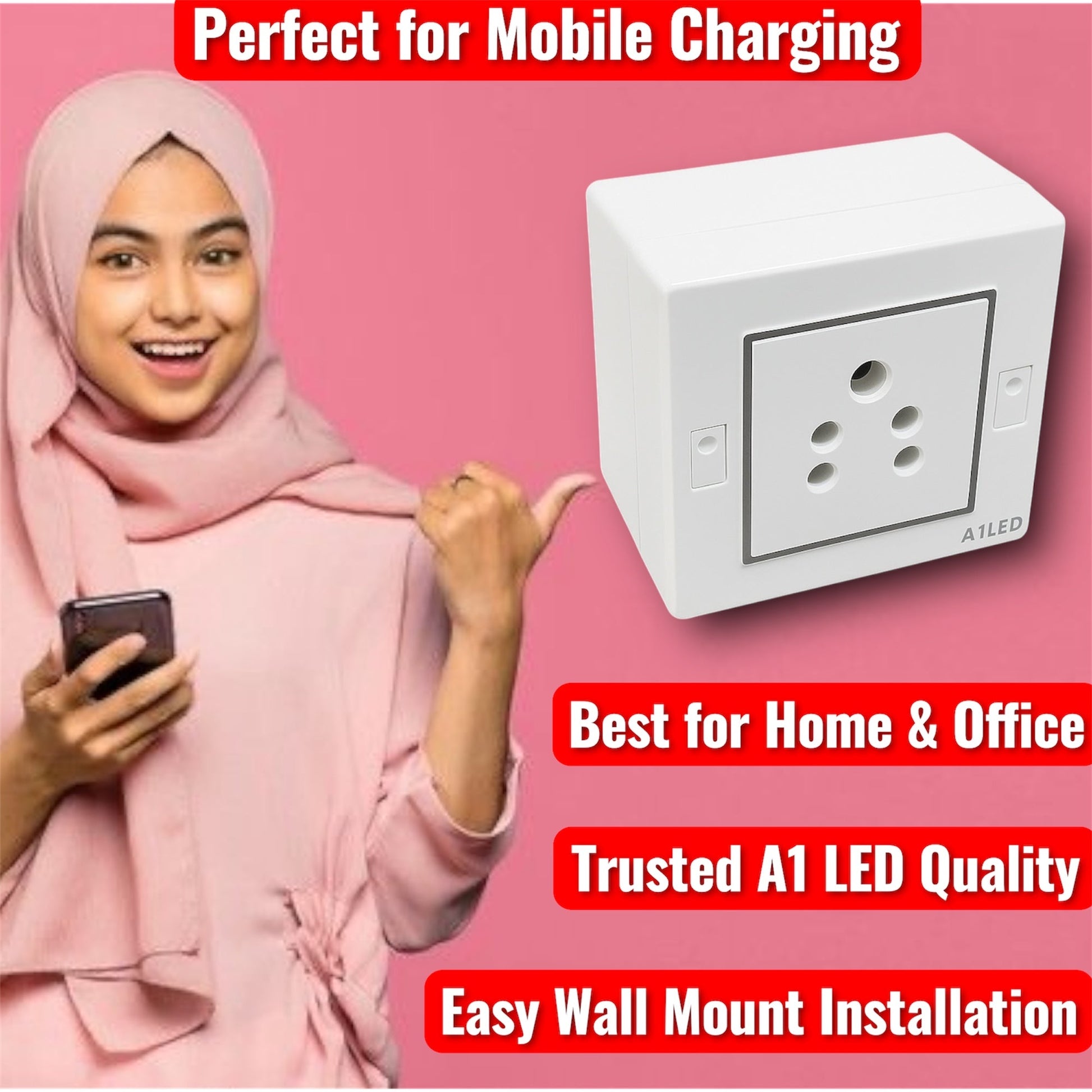 A1 LED 2 Module Modular Switch Board with 1 Socket (6A) – Compact Wall Mount Electric Board, White, Durable & Shock Resistant for Home and Office A1 LED