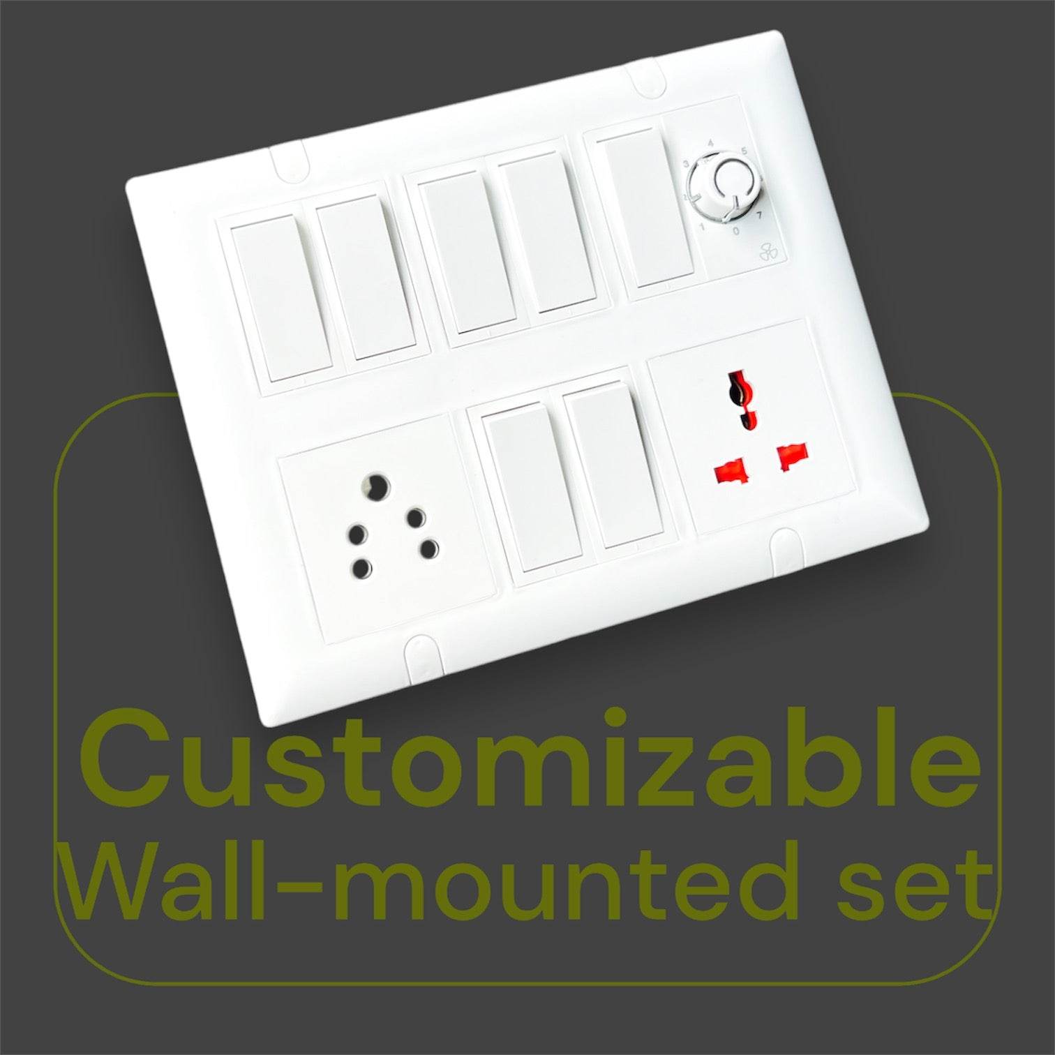 12 Modular Switch Board Set with 7 Rocker Switches, 13A & Universal Sockets, and Fan Regulator | Multi-Function Electrical Panel for Home & Office - A1 LED 