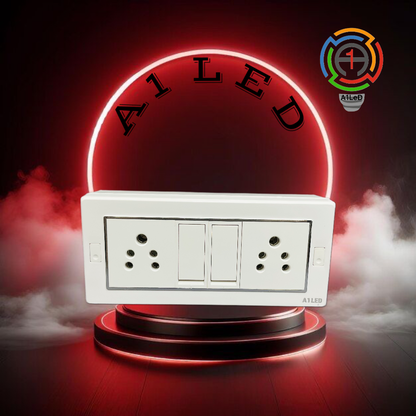 A1 LED 6 Module Modular Switch Board | 2 Switch 10A + 2 Universal Socket | Wall Mount | Ready to Install A1 LED