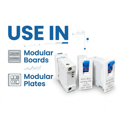 A1LED Mini Trip MCB 32A | C-Series | 240V 50Hz | Short Circuit Protection | For Modular Boards & Plates