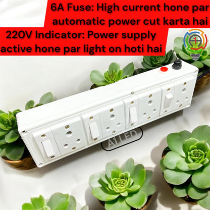 Extension Board with Individual Switch for 4 Sockets, 5 Meter Heavy Duty Cable, PVC White, Surge Protector, Spike Guard for Home Office, ISI Marked A1 LED