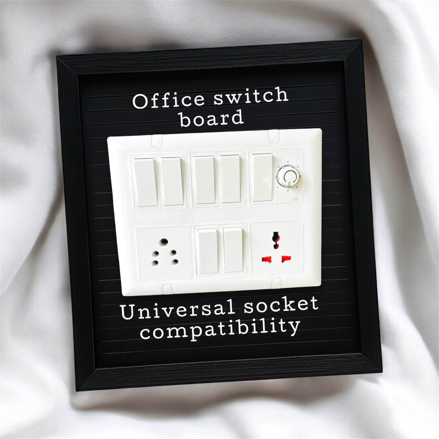 12 Modular Switch Board Set with 7 Rocker Switches, 13A & Universal Sockets, and Fan Regulator | Multi-Function Electrical Panel for Home & Office - A1 LED 