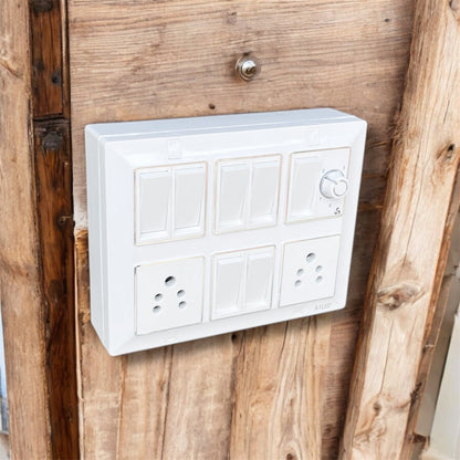 Premium 12 Module Silver Line Box – 7 Switches, 2 Sockets, 1 Fan Regulator | Elegant & Durable Design A1 LED