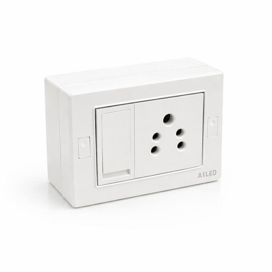 A1 LED 3 Modular Surface Gang Box | 6A Socket & 10A Flat Switch | Silver Line | Fire-Resistant ABS Plastic | For Home, Office & Shop A1 LED