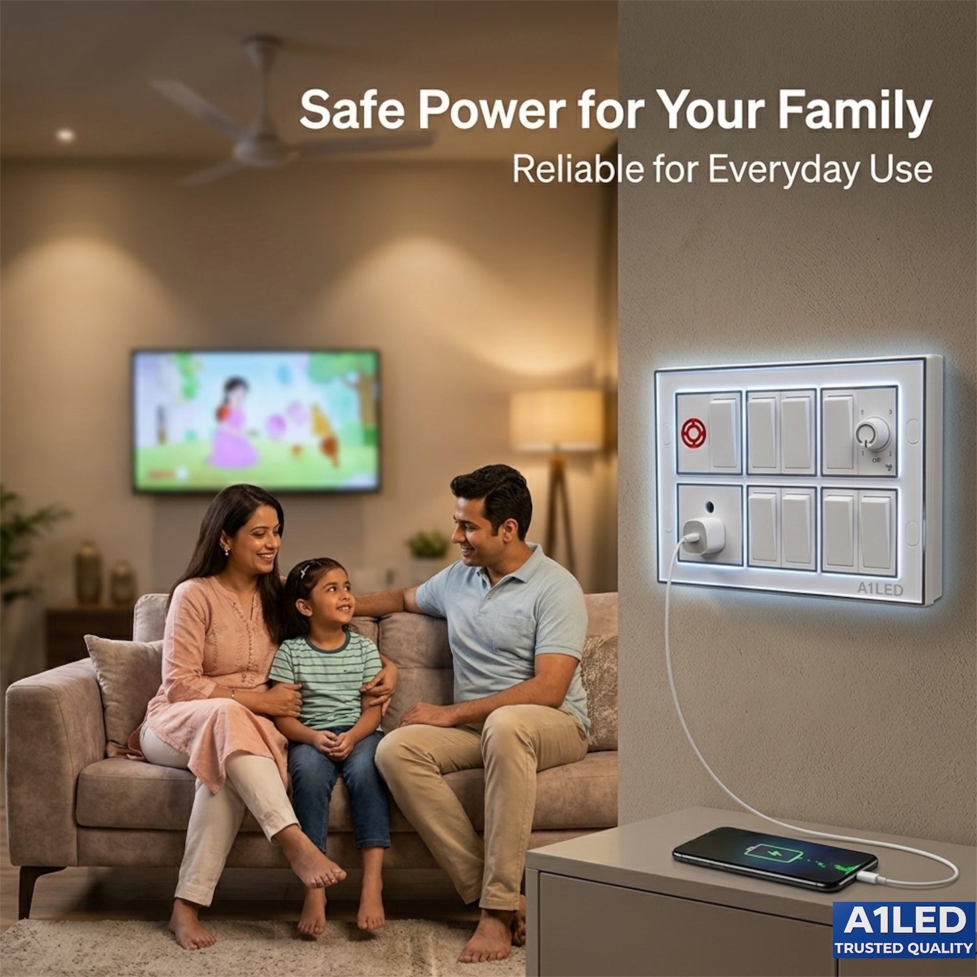 A1 LED 12 Modular Switch Board | 8 Switches, 1 Socket, Fan Regulator & Indicator | Shock Proof & Fire Resistant | Wall Mount with Install Kit | Home, Office & Shop A1 LED