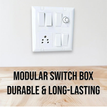 A1LED 8 Modular Electrical Switch Board with 5 Switches, 1 Socket & 1 Regulator – White, Heavy Du A1 LED