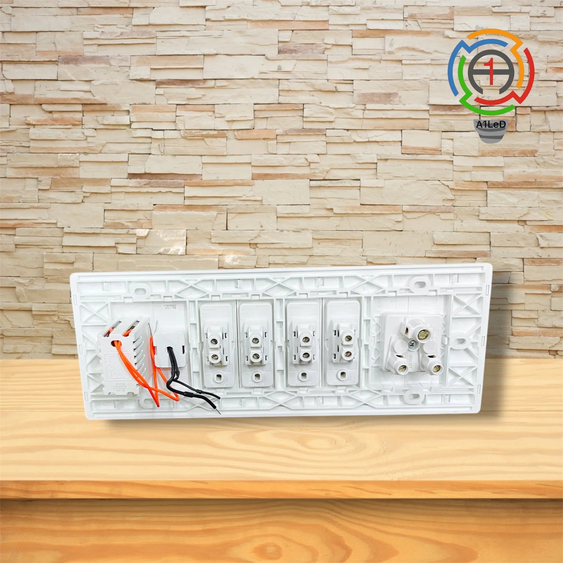 8M Modular Switch Plate with Universal Socket, Dimmer & Indicator A1 LED
